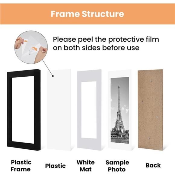 8x12 Picture Frame Set of 5,Display Pictures 6x8 with Mat or 8x12 Without Mat - Picture 3 of 6